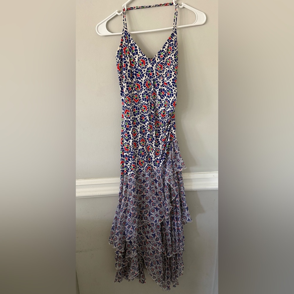 Diane Von Furstenberg Women’s Sz 2 Silk Floral Strappy‎ Ruffle Long Formal Dress